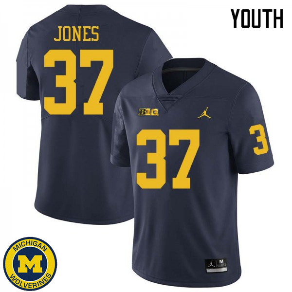 Youth Michigan Wolverines #37 Bradford Jones Navy Jordan Brand Official Game Jersey